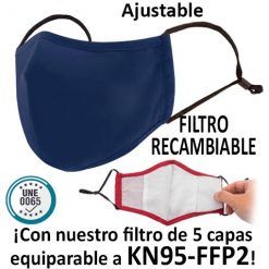 Mascarillas reutilizables con filtro recambiable, azul marino