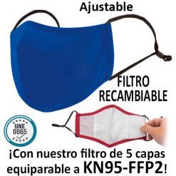 Mascarillas reutilizables con filtro recambiable, azul royal