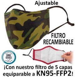 Mascarillas reutilizables con filtro recambiable, camuflaje