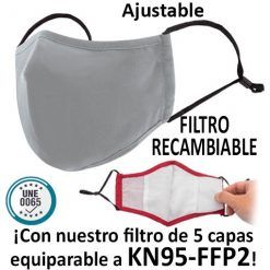Mascarillas reutilizables con filtro recambiable, gris
