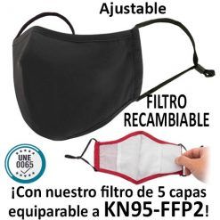 Mascarillas reutilizables con filtro recambiable, negro