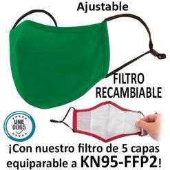 Mascarillas reutilizables con filtro recambiable, verde